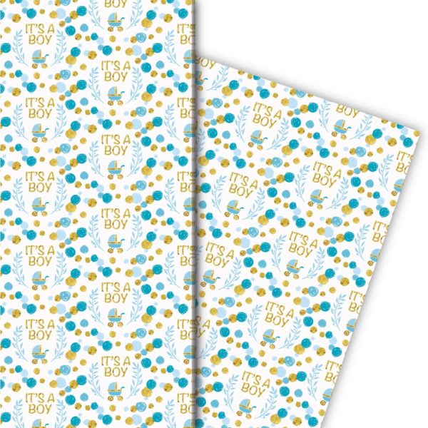 Kartenkaufrausch: Fröhliches Baby Geschenkpapier zur aus unserer Baby Papeterie in hellblau