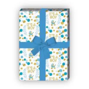 Kartenkaufrausch: Fröhliches Baby Geschenkpapier zur aus unserer Baby Papeterie in hellblau