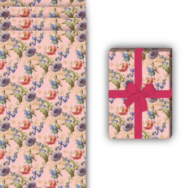 Designer Geschenkverpackung: Elegantes Blumen Geschenkpapier mit von Kartenkaufrausch in rosa