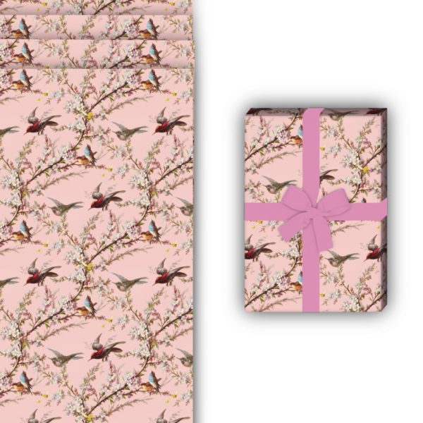 florale Geschenkverpackung: Frühlings Geschenkpapier mit Blüten von Kartenkaufrausch in rosa