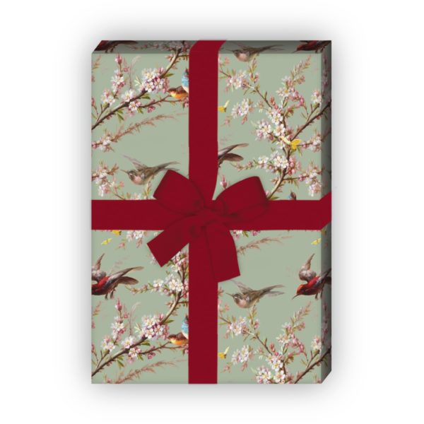 Kartenkaufrausch: Frühlings Geschenkpapier mit Blüten aus unserer florale Papeterie in grün