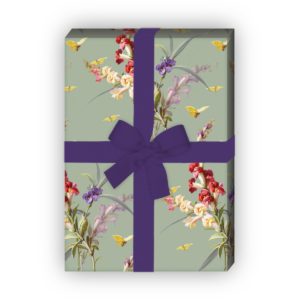 Kartenkaufrausch: Löwenmäulchen Geschenkpapier mit Schmetterlingen aus unserer florale Papeterie in grün