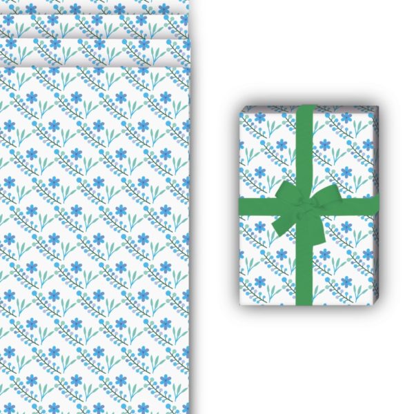florale Geschenkverpackung: Schönes Muster Geschenkpapier mit von Kartenkaufrausch in blau