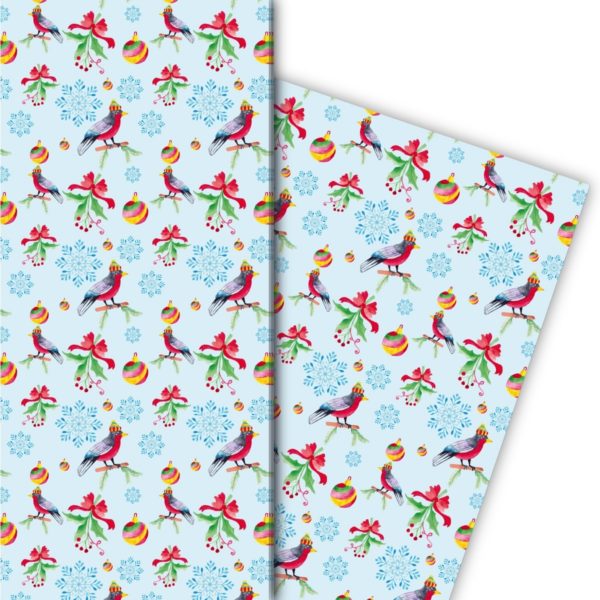 Kartenkaufrausch: Vogel Weihnachts Geschenkpapier für aus unserer Weihnachts Papeterie in hellblau