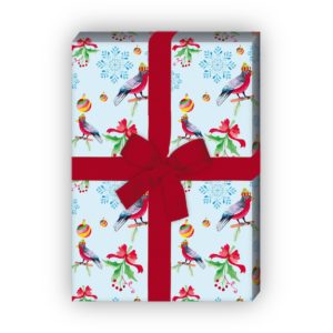Geschenkverpackung Weihnachten: Vogel Weihnachts Geschenkpapier mit Weihnachtskugeln, hellblau, jetzt online kaufen