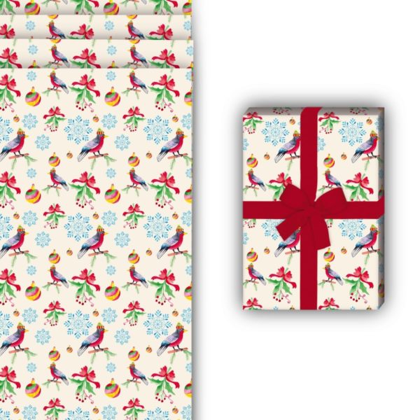 Weihnachts Geschenkverpackung: Vogel Weihnachts Geschenkpapier für von Kartenkaufrausch in beige