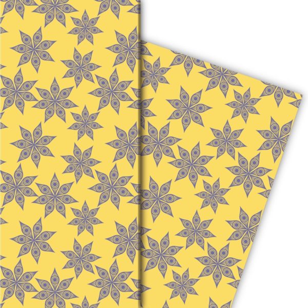 Kartenkaufrausch: Edles grafisches Sternen Geschenkpapier aus unserer Weihnachts Papeterie in gelb