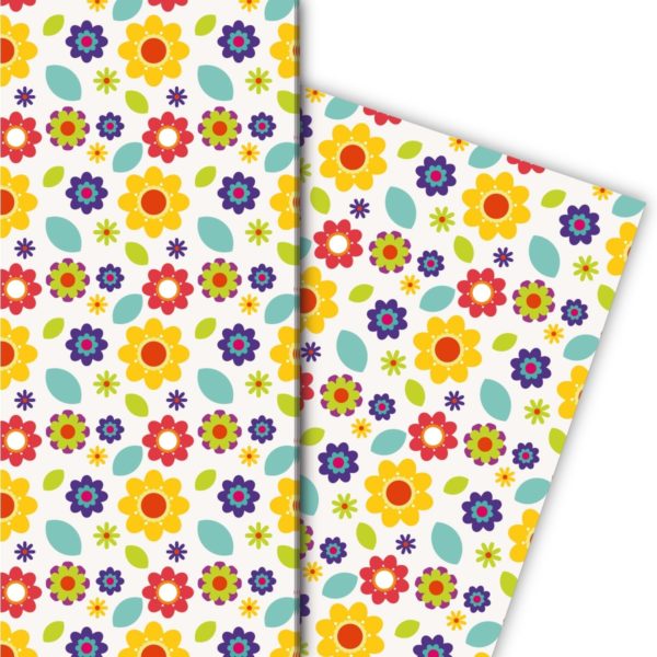 Kartenkaufrausch: Buntes 70er Jahre Geschenkpapier aus unserer florale Papeterie in gelb