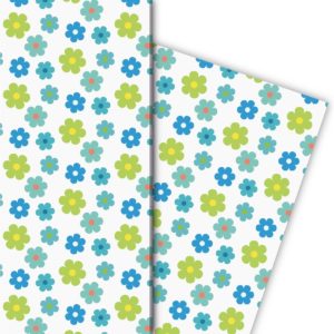 Kartenkaufrausch: 70er Jahre Blüten Geschenkpapier aus unserer florale Papeterie in blau