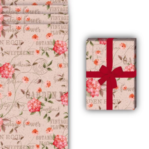 florale Geschenkverpackung: Botanisches Shabby Chic Geschenkpapier von Kartenkaufrausch in rosa