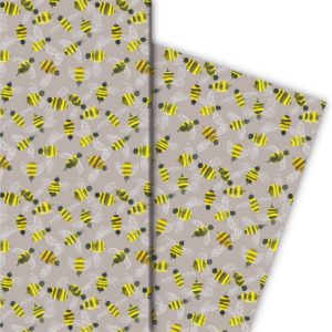 Kartenkaufrausch: Handgemaltes Bienen Geschenkpapier mit aus unserer Tier Papeterie in grau