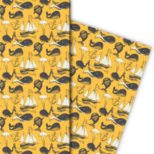 Kartenkaufrausch: Nautisches Geschenkpapier mit Segelbooten aus unserer Meer Papeterie in gelb