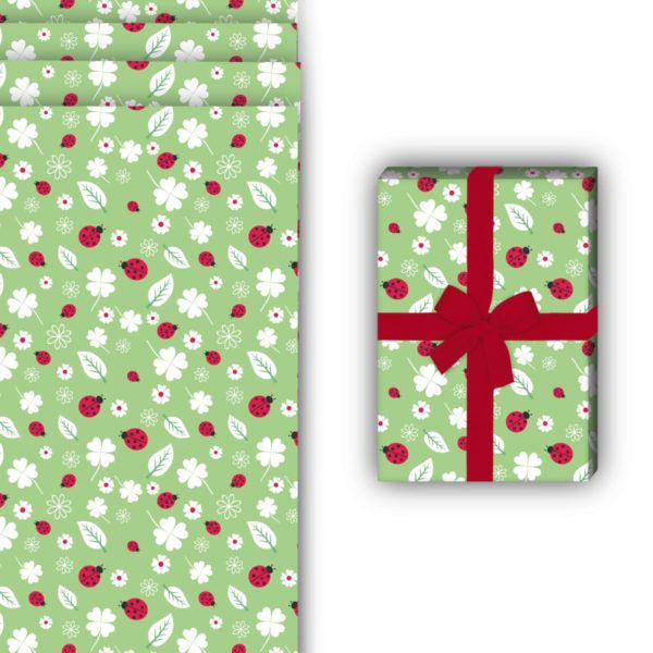 Glücks Geschenkverpackung: Glücks bringendes Geschenkpapier mit von Kartenkaufrausch in grün