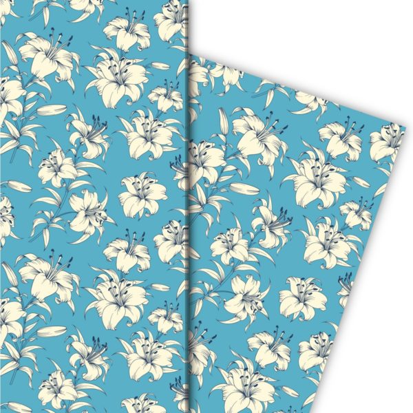Kartenkaufrausch: Exotisches Sommer Geschenkpapier mit aus unserer florale Papeterie in hellblau