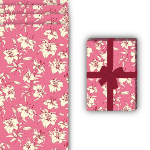 florale Geschenkverpackung: Exotisches Sommer Geschenkpapier mit von Kartenkaufrausch in rosa