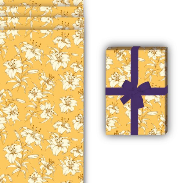 florale Geschenkverpackung: Exotisches Sommer Geschenkpapier mit von Kartenkaufrausch in gelb