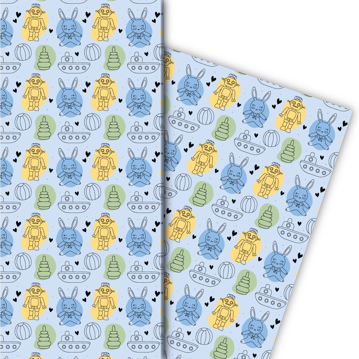Kartenkaufrausch: Niedliches Spielzeug Geschenkpapier für aus unserer Baby Papeterie in hellblau