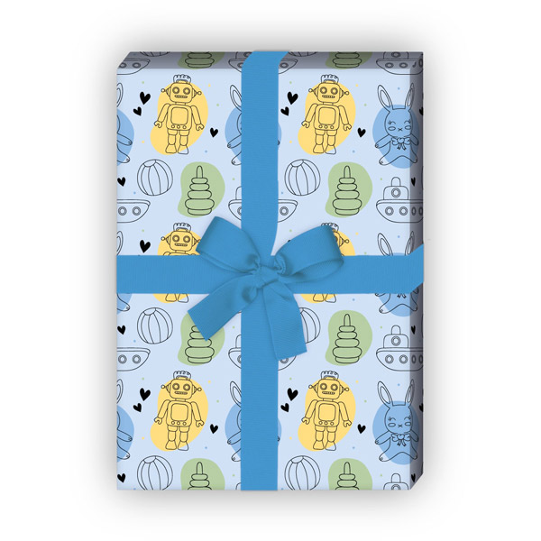 Kartenkaufrausch: Niedliches Spielzeug Geschenkpapier für aus unserer Baby Papeterie in hellblau