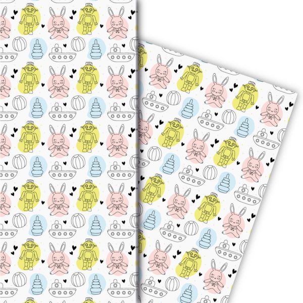 Kartenkaufrausch: Niedliches Spielzeug Geschenkpapier für aus unserer Baby Papeterie in weiß