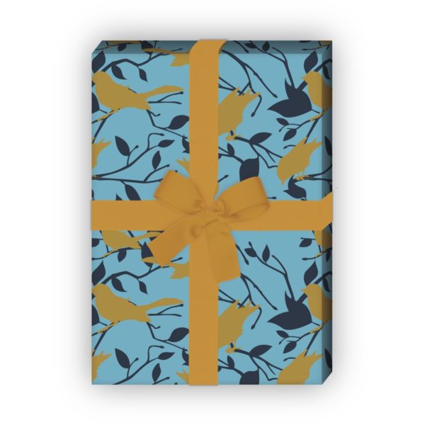 Kartenkaufrausch: Edles Geschenkpapier mit Vogel aus unserer Hochzeits Papeterie in blau