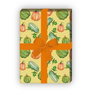 Kartenkaufrausch: Handgemaltes Geschenkpapier mit Kürbissen aus unserer Halloween Papeterie in beige