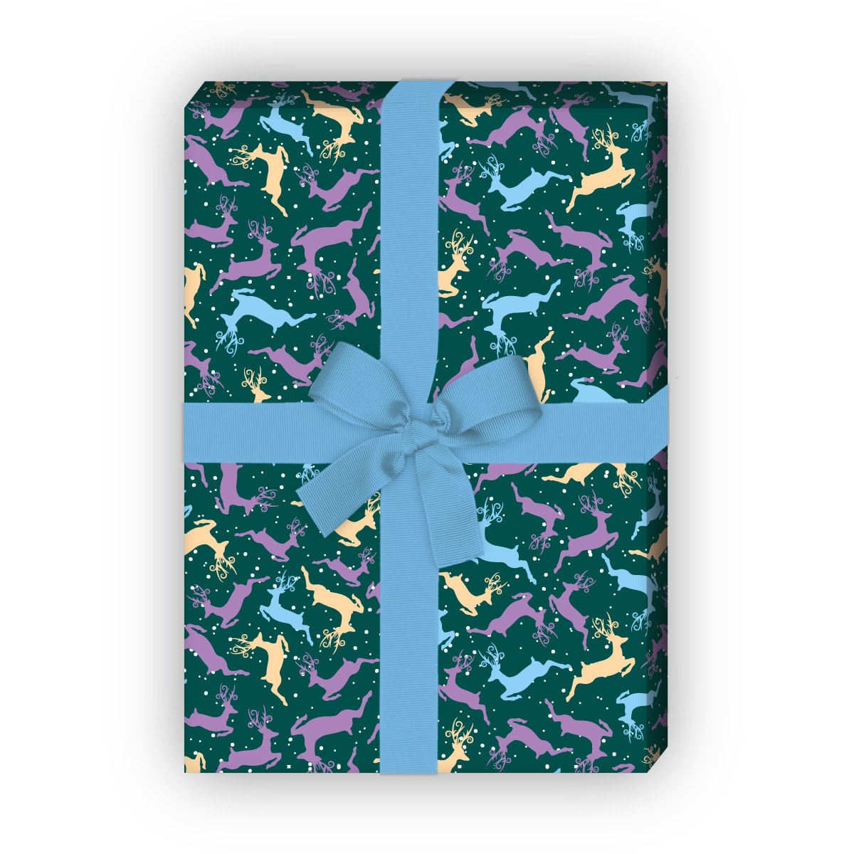 zum Weihnachtsgeschenk einpacken: Weihnachts Geschenkpapier mit buntem Hirsch Mosaik, grün, jetzt online kaufen