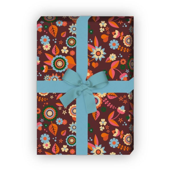 Kartenkaufrausch: Buntes Flower Power Geschenkpapier aus unserer florale Papeterie in orange