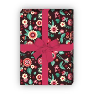 Kartenkaufrausch: Buntes Flower Power Geschenkpapier aus unserer florale Papeterie in braun