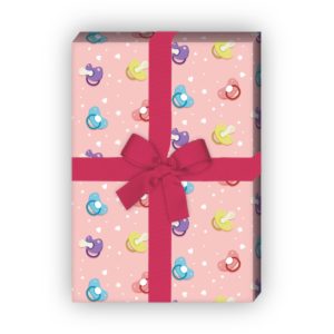 Kartenkaufrausch: Schnuller Geschenkpapier für Babys aus unserer Baby Papeterie in rosa