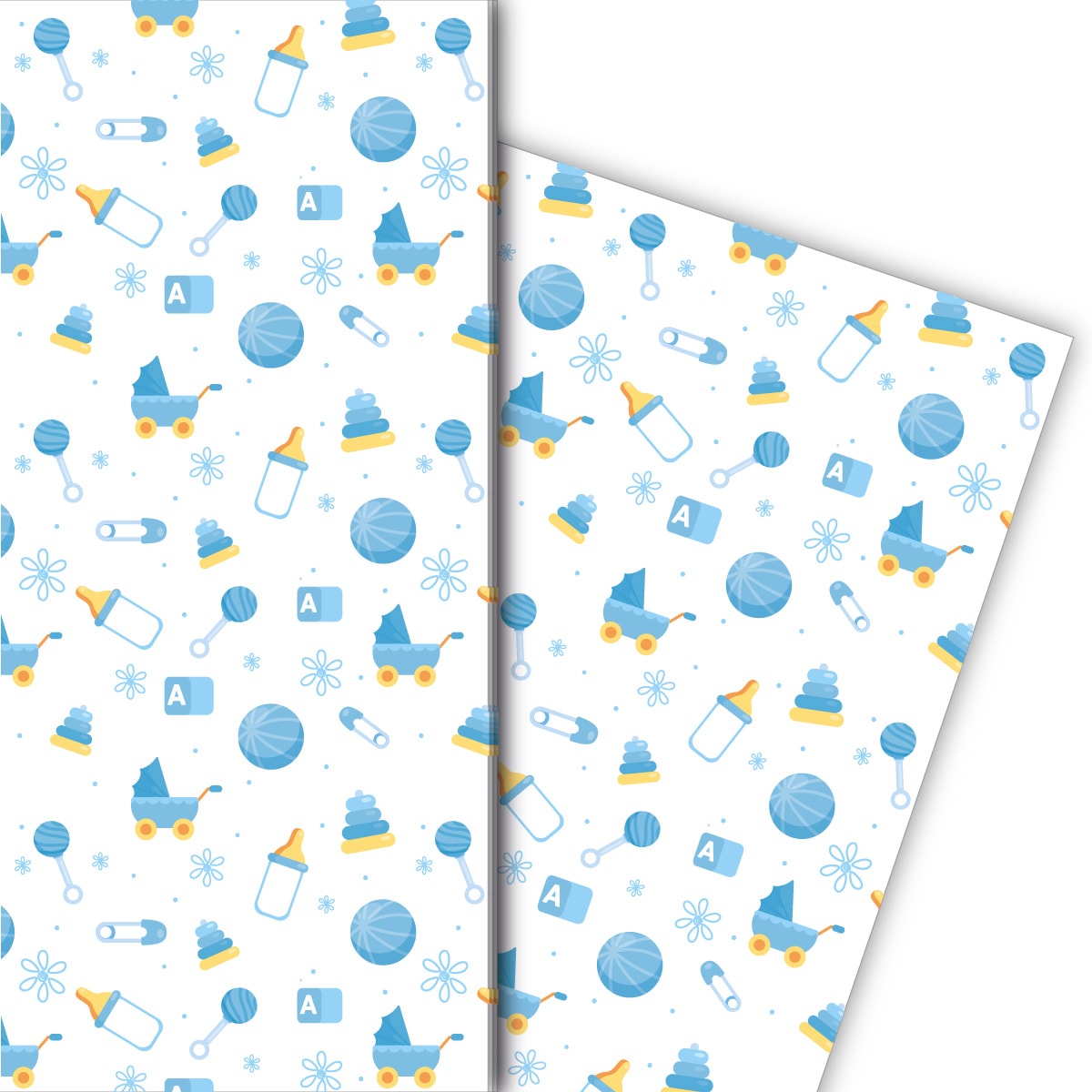 Kartenkaufrausch: Baby Geschenkpapier mit Spielzeug aus unserer Baby Papeterie in hellblau