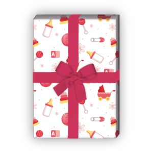 Kartenkaufrausch: Baby Geschenkpapier mit Spielzeug aus unserer Baby Papeterie in rosa