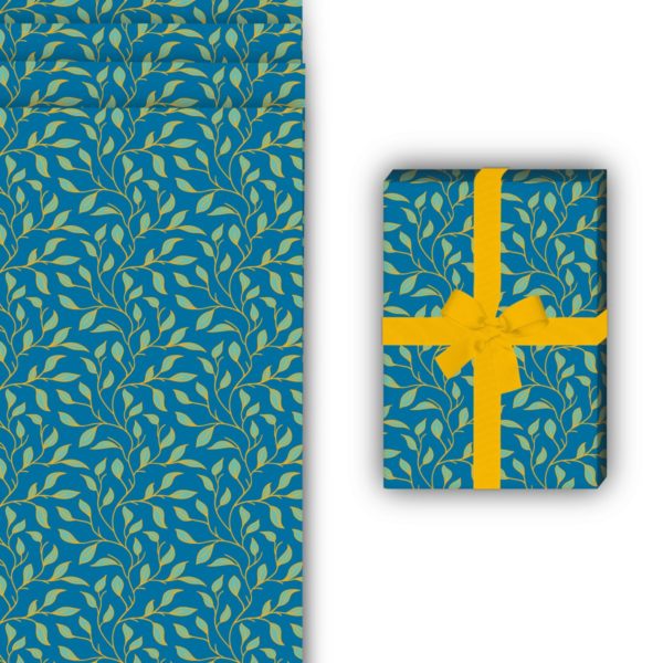 Natur Geschenkverpackung: Edles florales Geschenkpapier mit von Kartenkaufrausch in blau