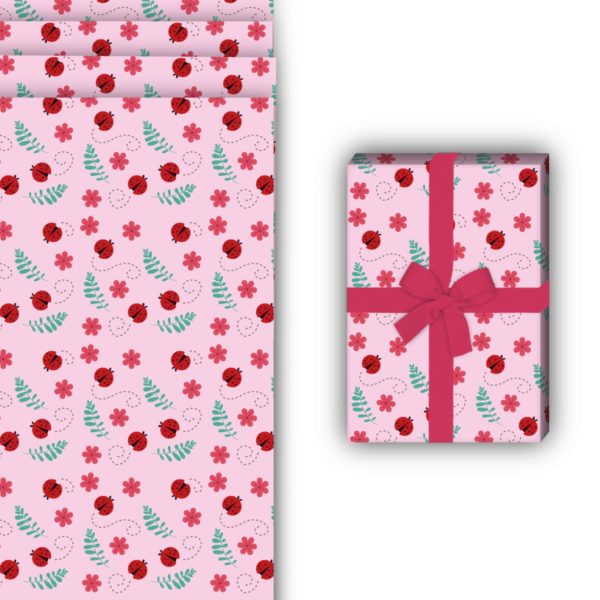 Glücks Geschenkverpackung: Marienkäfer Geschenkpapier mit Glücks-Käfern von Kartenkaufrausch in rosa