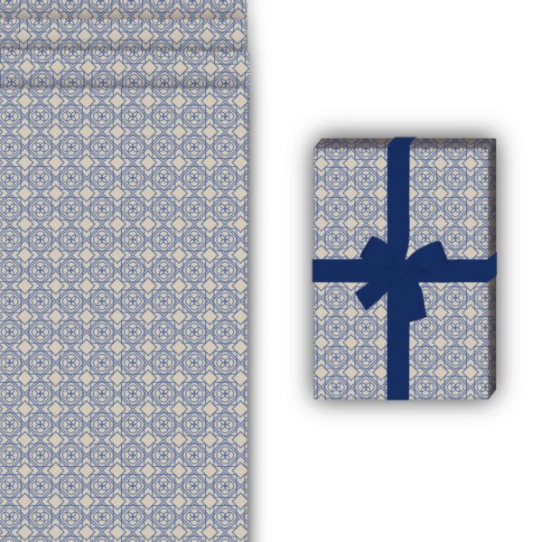 Designer Geschenkverpackung: Geometrisches Vintage Geschenkpapier im von Kartenkaufrausch in blau