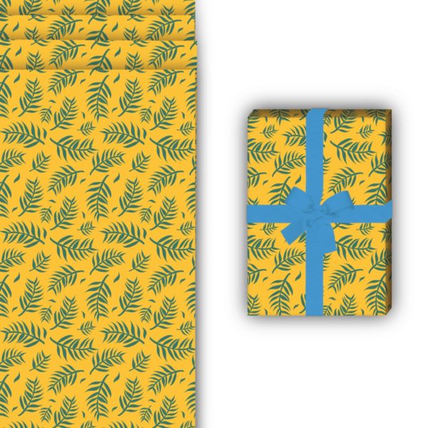Natur Geschenkverpackung: Schönes Geschenkpapier mit Palmen von Kartenkaufrausch in gelb
