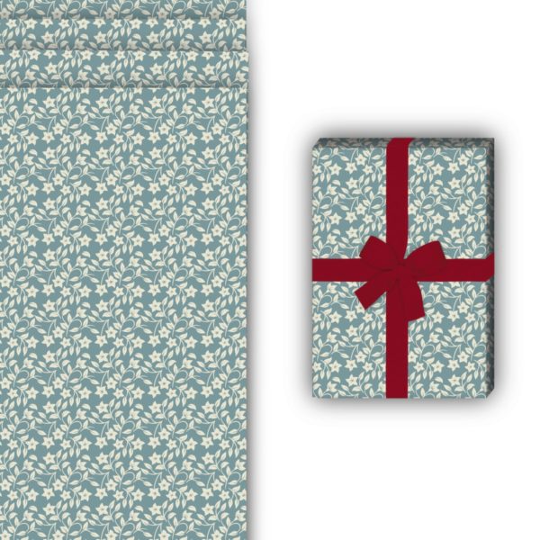 florale Geschenkverpackung: Zartes Geschenkpapier mit Retro von Kartenkaufrausch in blau