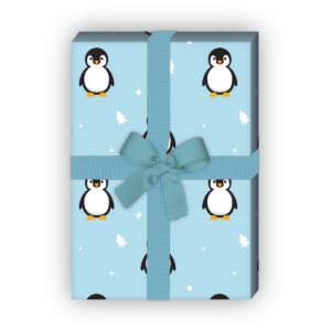 zum Weihnachtsgeschenk einpacken: Super süßes Weihnachtspapier mit Pinguinen und Weihnachtsbäumen, hellblau, jetzt online kaufen