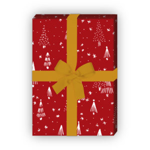 Geschenkverpackung Weihnachten: Retro Weihnachtspapier mit grafischem Weihnachtsbaum Wald, rot, jetzt online kaufen