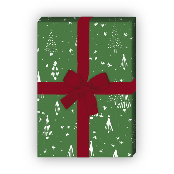 Weihnachtsgeschenke verpacken mit: Retro Weihnachtspapier mit grafischem Weihnachtsbaum Wald, grün, jetzt online kaufen