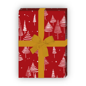 Weihnachtsgeschenke verpacken mit: Retro Weihnachtspapier mit schönem Weihnachtsbaum Wald, rot, jetzt online kaufen