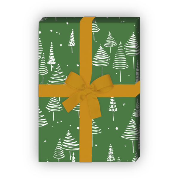 zum Weihnachtsgeschenk einpacken: Retro Weihnachtspapier mit schönem Weihnachtsbaum Wald, grün, jetzt online kaufen