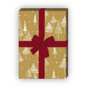 Geschenkverpackung Weihnachten: Retro Weihnachtspapier mit schönem Weihnachtsbaum Wald, beige, jetzt online kaufen
