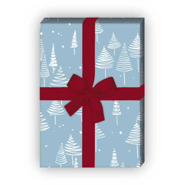 Weihnachtsgeschenke verpacken mit: Retro Weihnachtspapier mit schönem Weihnachtsbaum Wald, hellblau, jetzt online kaufen