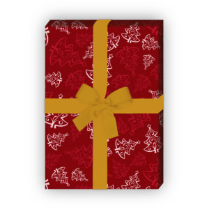 zum Weihnachtsgeschenk einpacken: Ornamentales Weihnachtspapier mit Weihnachtsbäumen, rot, jetzt online kaufen