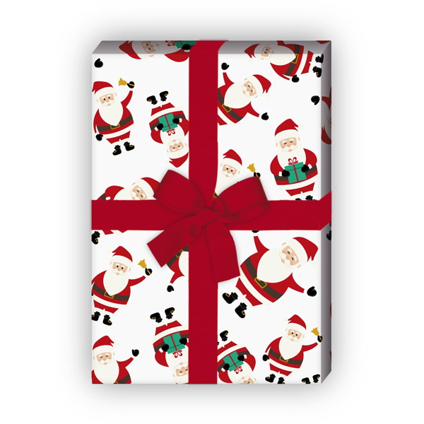 Geschenkverpackung Weihnachten: Süßes Weihnachtspapier mit lustigen Weihnachtsmännern, weiß, jetzt online kaufen