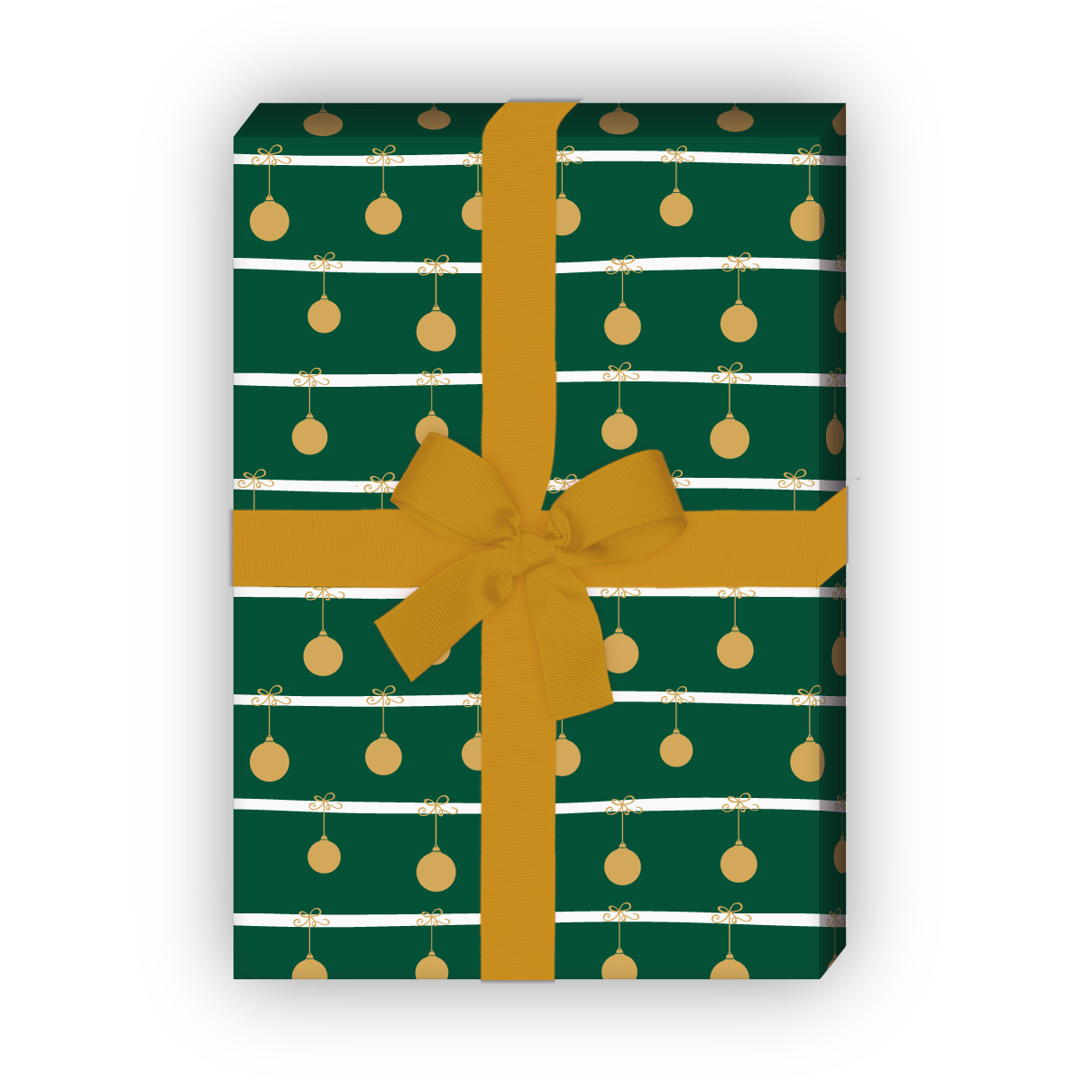 zum Weihnachtsgeschenk einpacken: Schickes Streifen Weihnachtspapier mit Weihnachtskugeln, grün, jetzt online kaufen