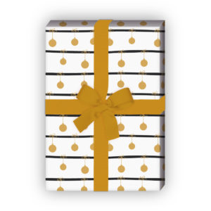 Weihnachtsgeschenke verpacken mit: Schickes Streifen Weihnachtspapier mit Weihnachtskugeln, weiß, jetzt online kaufen