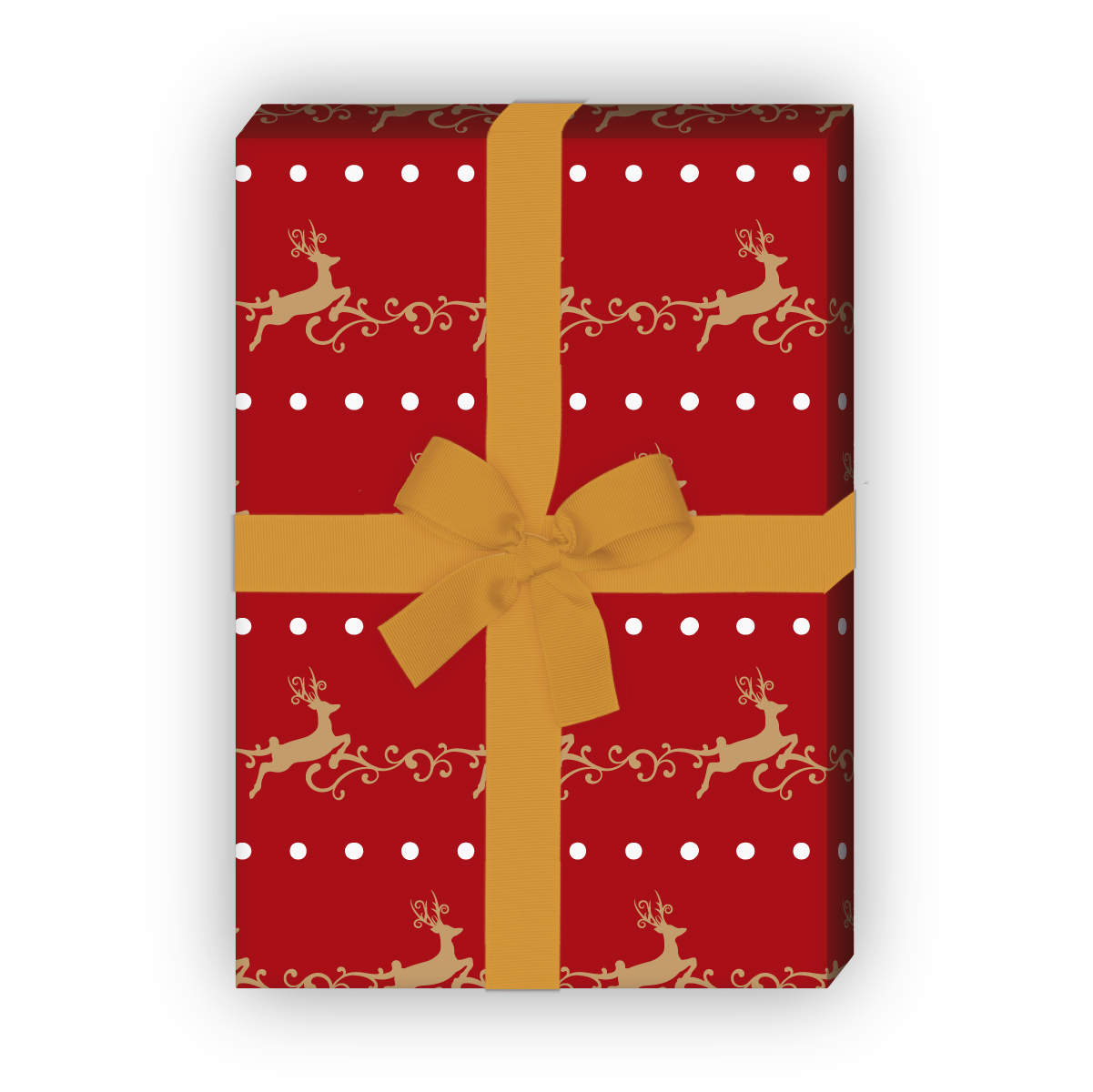 Geschenkverpackung Weihnachten: Edles Streifen Weihnachtspapier mit springenden Hirschen, rot, jetzt online kaufen