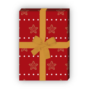 Weihnachtsgeschenke verpacken mit: Schönes Streifen Weihnachtspapier mit Ornament Sternen, rot, jetzt online kaufen