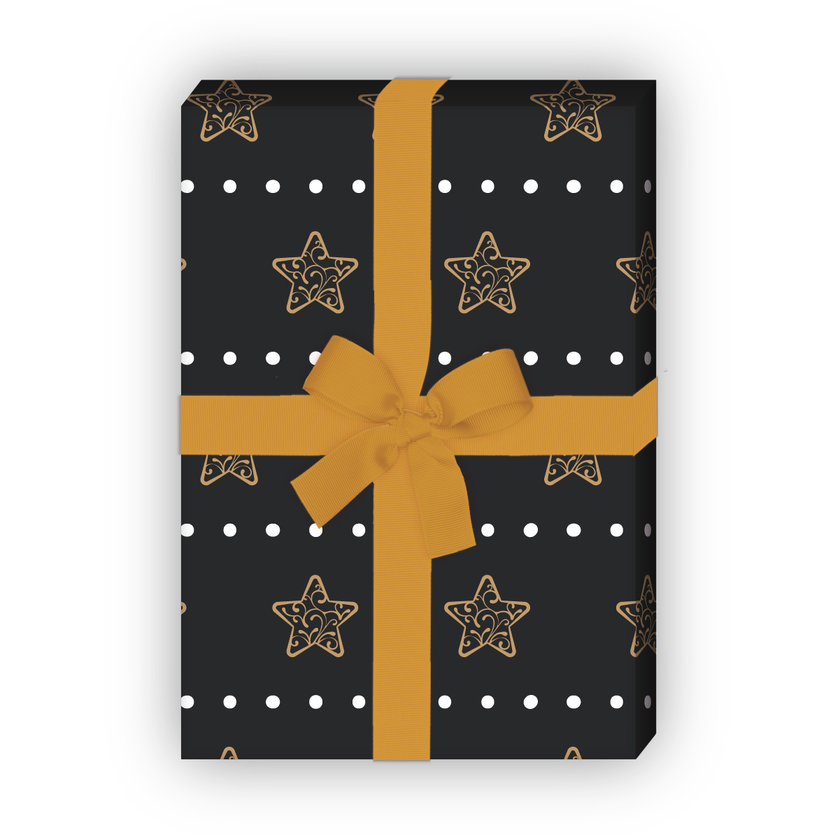 Geschenkverpackung Weihnachten: Schönes Streifen Weihnachtspapier mit Ornament Sternen, grau schwarz, jetzt online kaufen